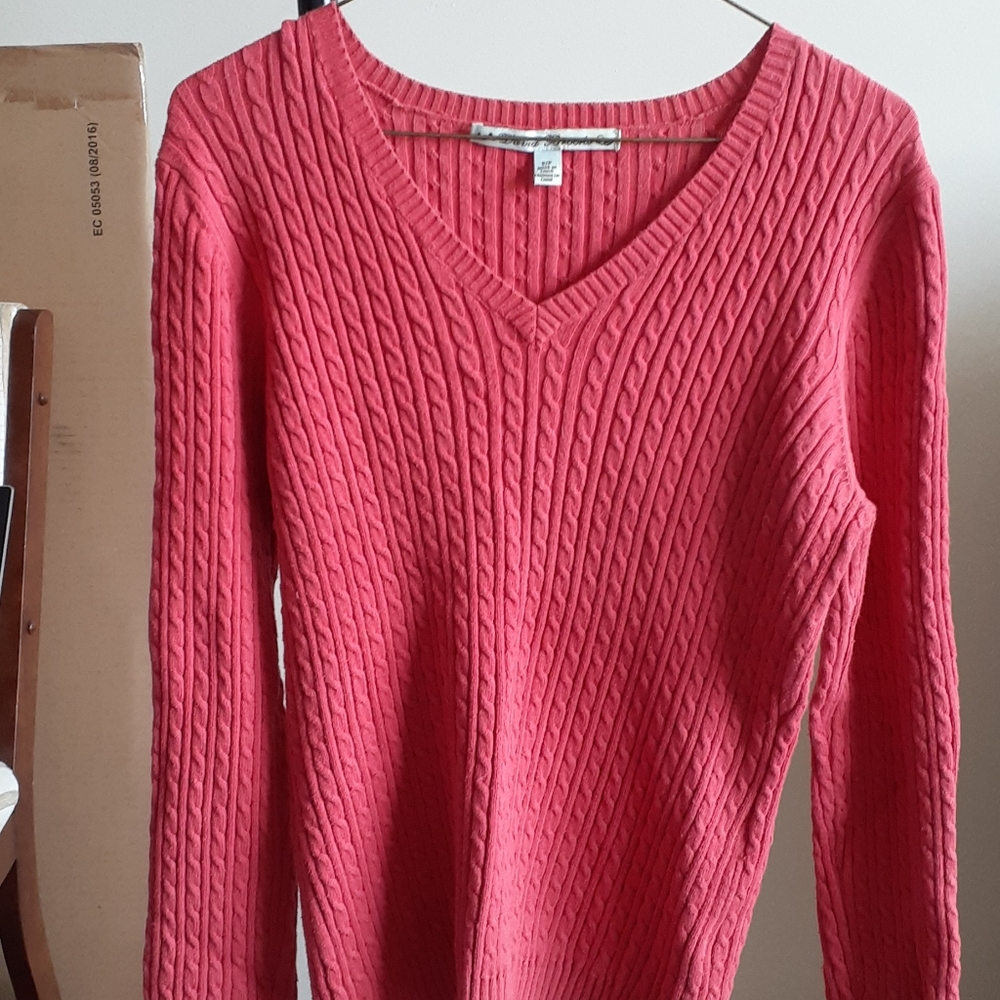 David Brooks Women's V Neck Sweater - Salmon Colour - Women's Size Small